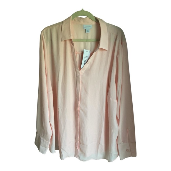 Liz Claiborne Liz Sport Pink Linen Long Sleeve Shirt - Women's 2X Flawed - Picture 1 of 5